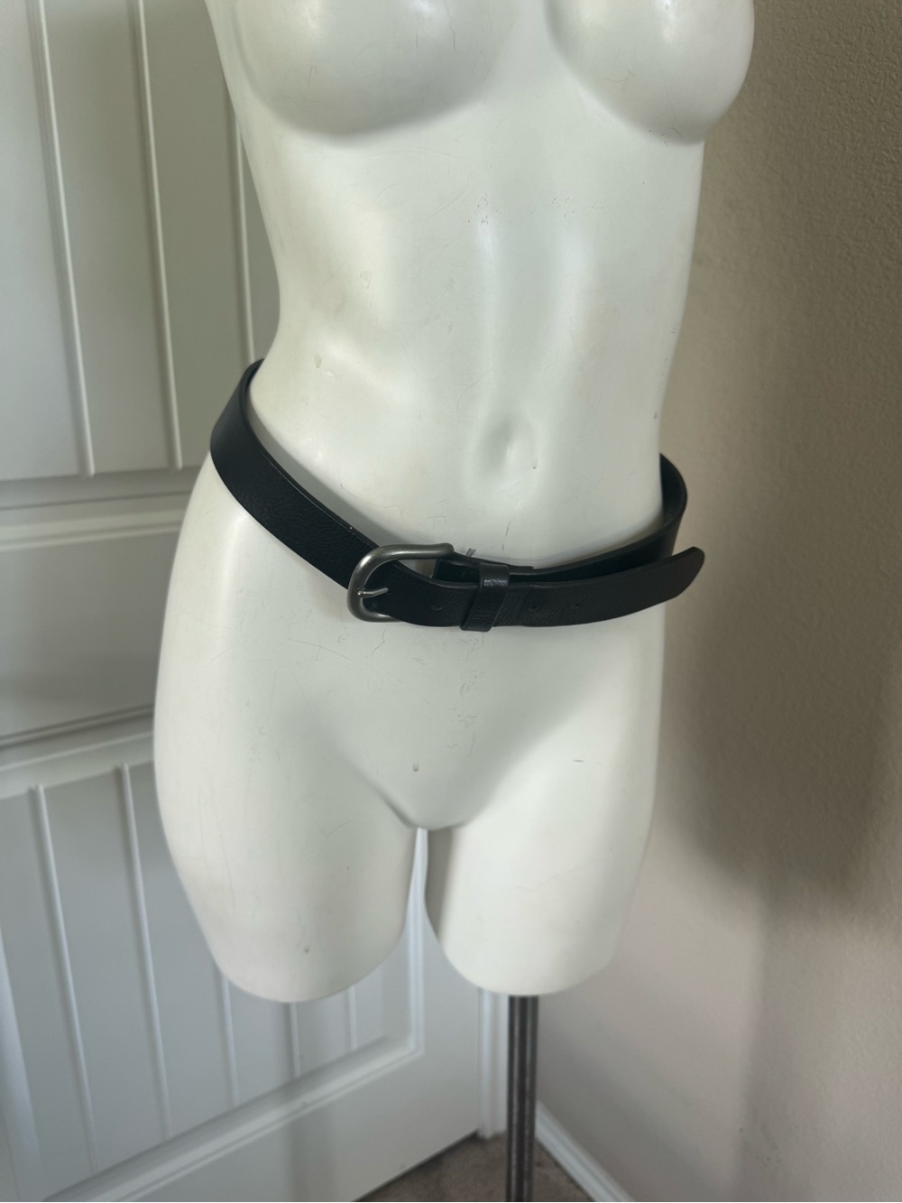 Classic Black Leather Belt with Matte Buckle